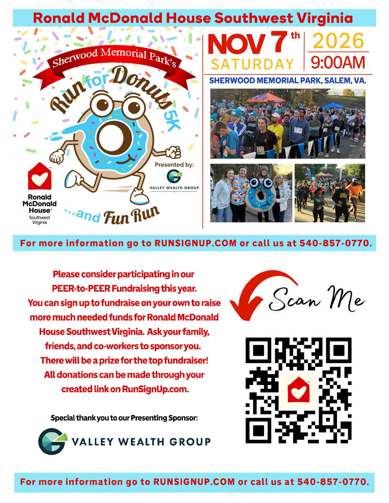 Sherwood Memorial Parks Run for Donuts 5K Saturday November 7, 2026 at 9 am